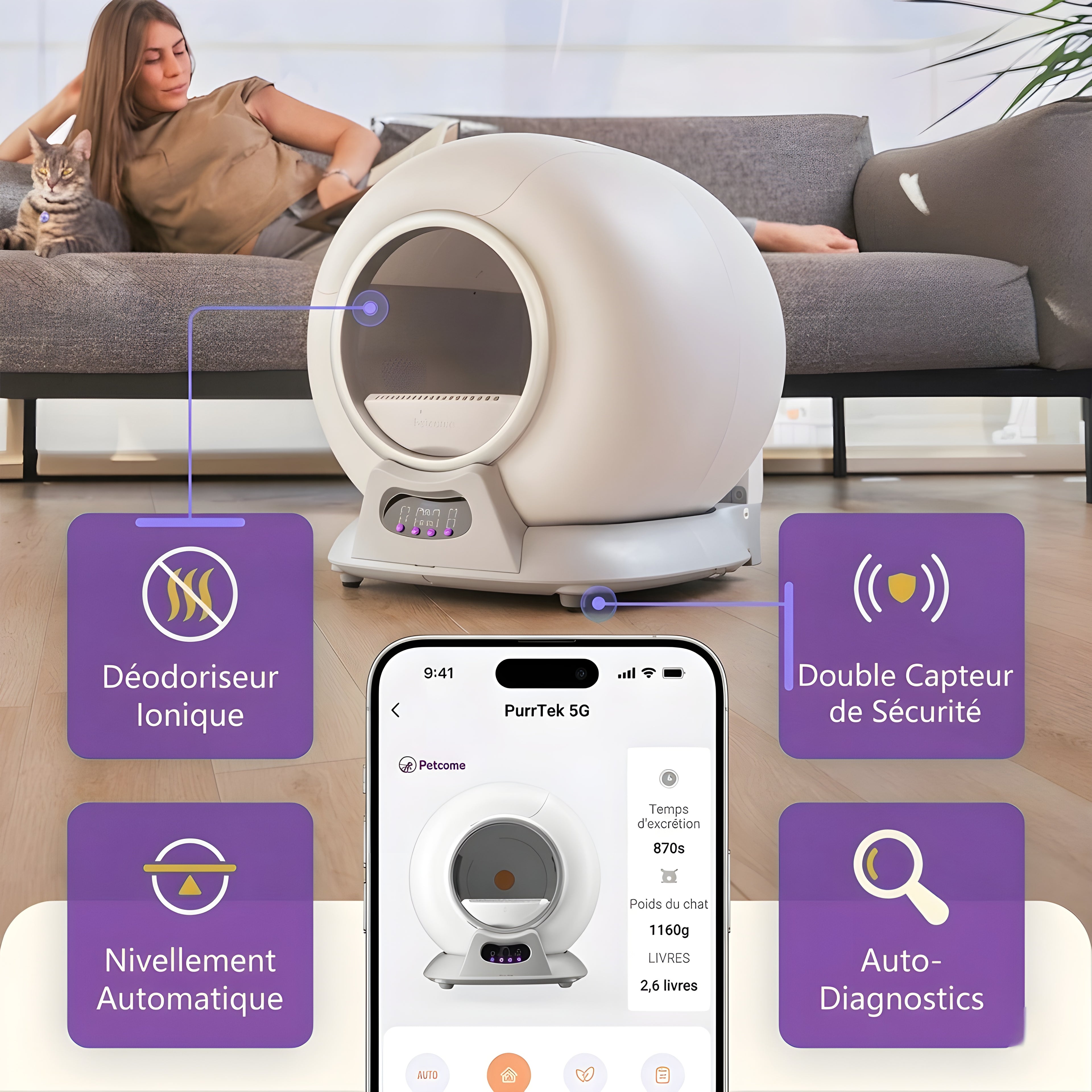 Bac à Litière Autonettoyant Automatique